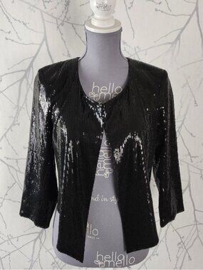 Be Beau Black Sequin Open Front Cropped Jacket